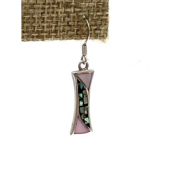 925 Thai SX Earrings Sterling Silver Drop Dangle Mother of Pearl Thailand - Picture 9 of 9